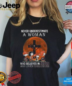 Peanuts Characters Never Underestimate A Woman Who Believes In Jesus And Loves Virginia Cavaliers Shirt