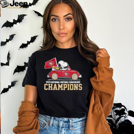 Peanuts Snoopy And Woodstock Drive Car San Francisco 49ers 2023 NFC Champions Shirt