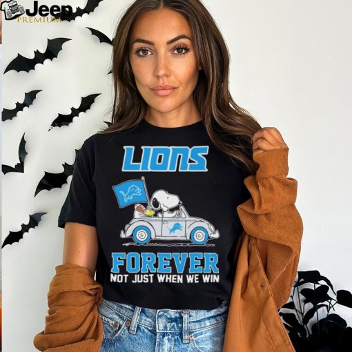 Peanuts Snoopy And Woodstock On Car Detroit Lions Forever Not Just When We Win Shirt