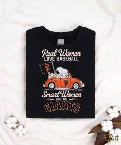 Peanuts Snoopy And Woodstock On Car Real Women Love Baseball Smart Women Love The San Francisco Giants Shirt