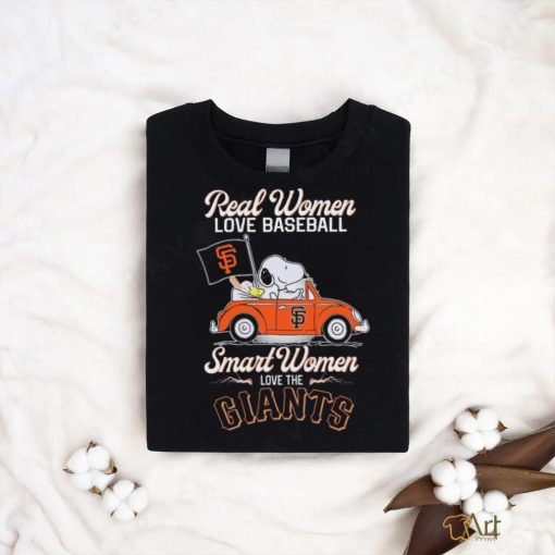 Peanuts Snoopy And Woodstock On Car Real Women Love Baseball Smart Women Love The San Francisco Giants Shirt