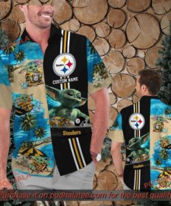 Personalized Baby Yoda Tropical Pittsburg Steelers Hawaiian Shirt