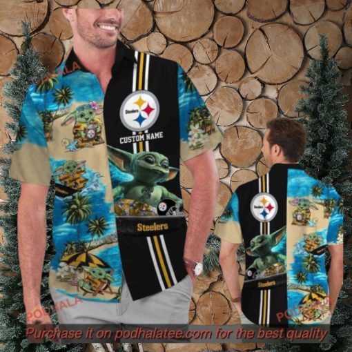 Personalized Baby Yoda Tropical Pittsburg Steelers Hawaiian Shirt