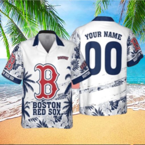 Personalized Boston Red Sox Flower Pattern Custom Name Tropical Hawaiian Shirt