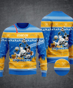 Personalized Donald Mickey Mouse Goofy Los Angeles Chargers Blue Ugly Xmas Sweater