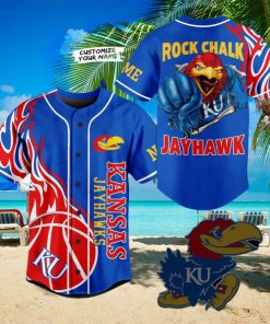 Personalized Jansas Jayhawks Blue Mascot Design Baseball Jersey