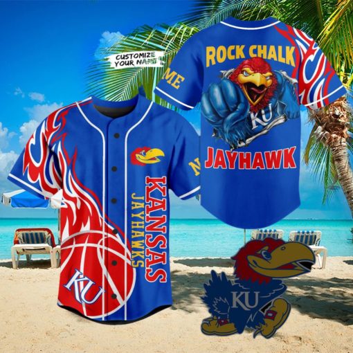 Personalized Jansas Jayhawks Blue Mascot Design Baseball Jersey