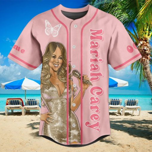 Personalized Mariah Carey Pink Portrait Design Baseball Jersey