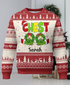 Personalized Matching Couple Ugly Christmas Sweater Custom Name Chestnuts Xmas Funny