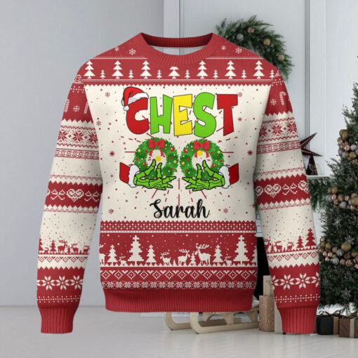 Personalized Matching Couple Ugly Christmas Sweater Custom Name Chestnuts Xmas Funny