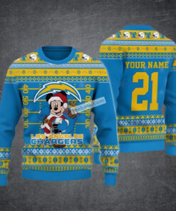 Personalized Mickey Mouse Santa Los Angeles Chargers Blue Cool Ugly Christmas Sweater