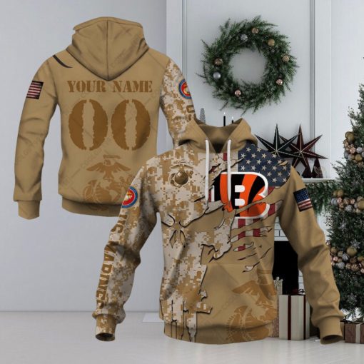 Personalized NFL Cincinnati Bengals Marine Corps Camo Hoodie