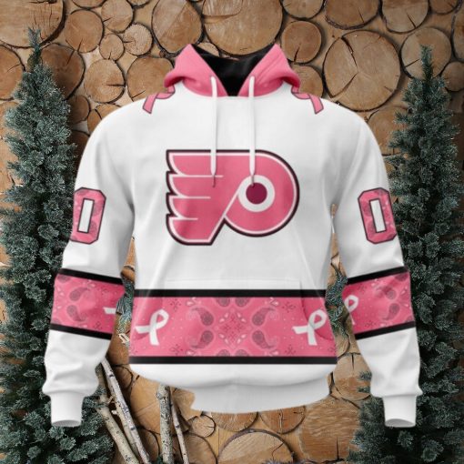 Personalized NHL Philadelphia Flyers Hoodie In Classic Style With Paisley In October We Wear Pink Breast Cancer Hoodie