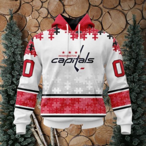 Personalized NHL Washington Capitals All Over Print Hoodie Special Autism Awareness Design With Home Jersey Style Hoodie