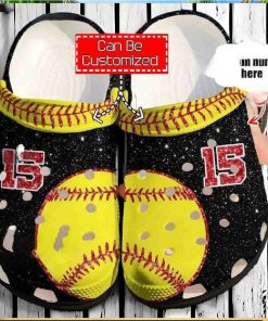 Personalized Name Number Softball Black And Yellow Crocs