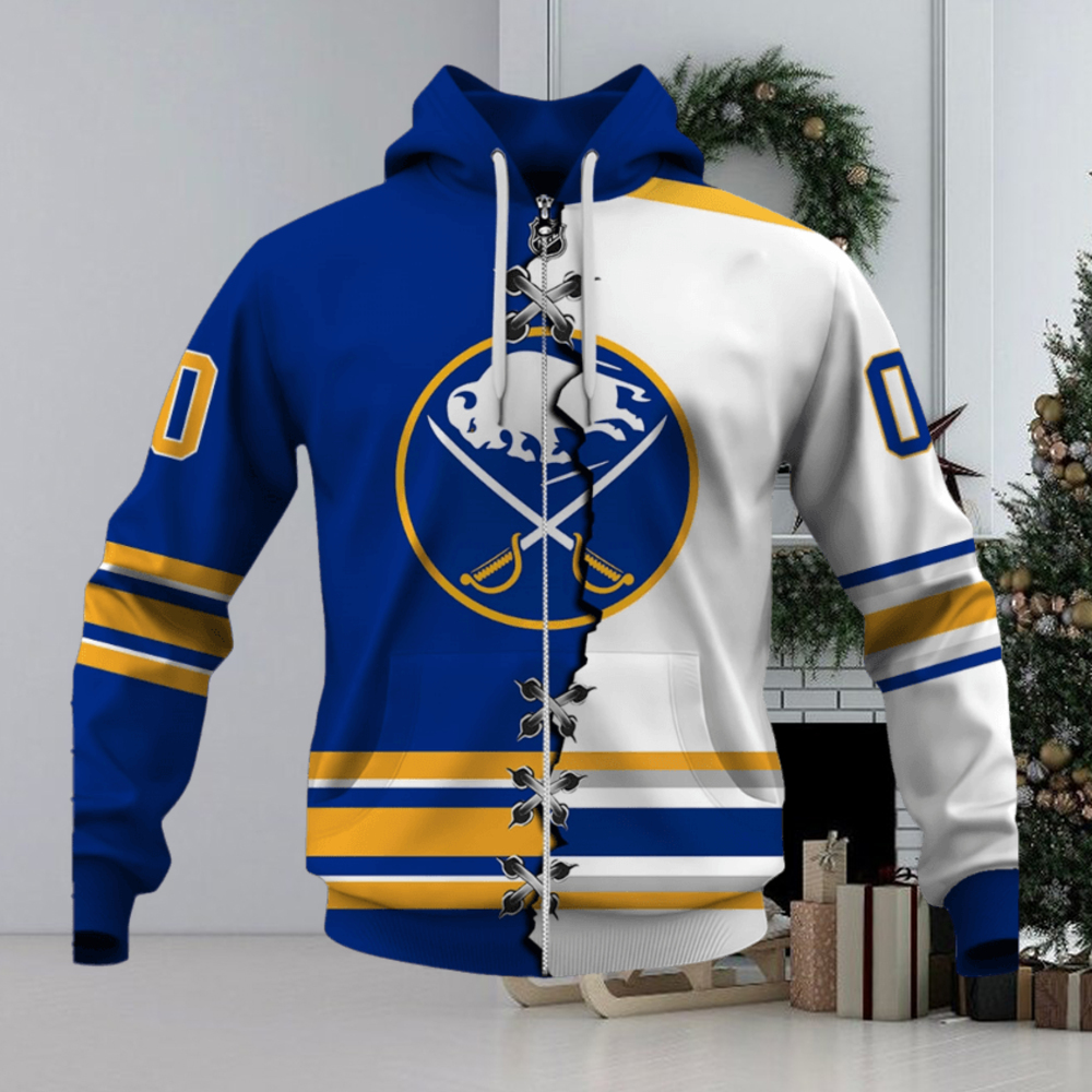 Personalized Nhl Buffalo Sabres Broken Mix Jersey Style Hoodie