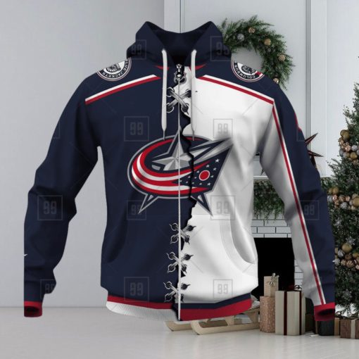 Personalized Nhl Columbus Blue Jackets Broken Mix Jersey Style Hoodie