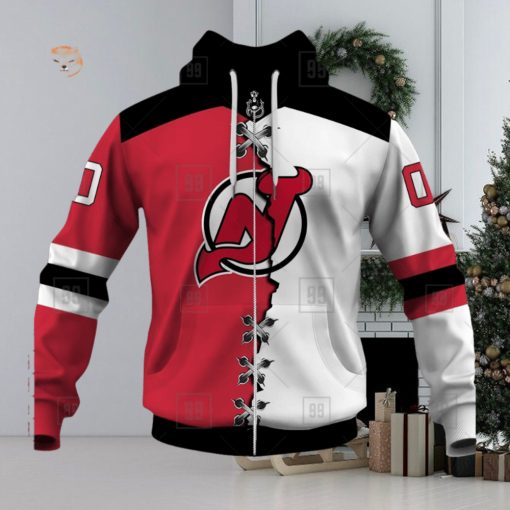 Personalized Nhl New Jersey Devils Broken Mix Jersey Style Hoodie 3D