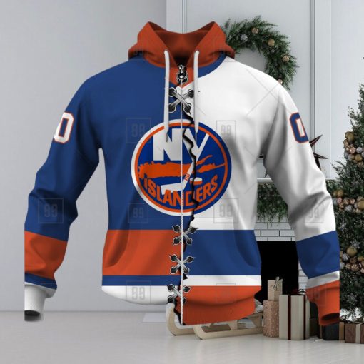 Personalized Nhl New York Islanders Broken Mix Jersey Style Hoodie 3D