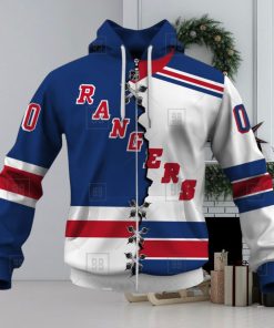 Personalized Nhl New York Rangers Broken Mix Jersey Style Hoodie