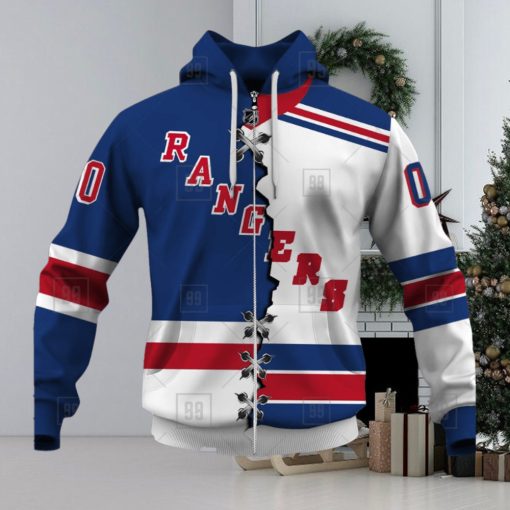 Personalized Nhl New York Rangers Broken Mix Jersey Style Hoodie