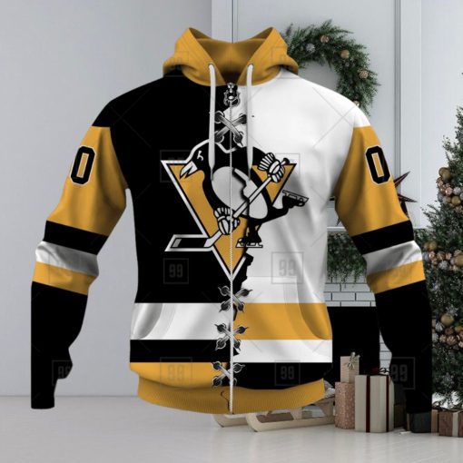 Personalized Nhl Pittsburgh Penguins Broken Mix Jersey Style Hoodie