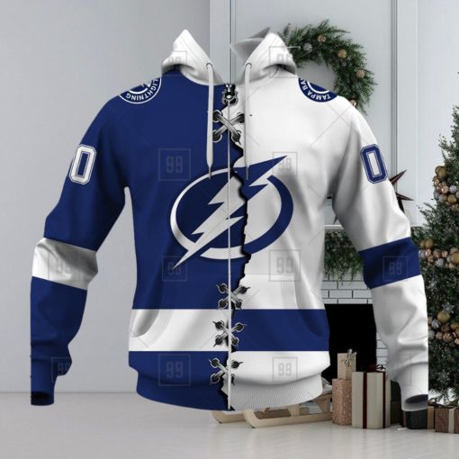 Personalized Nhl Tampa Bay Lightning Broken Mix Jersey Style Hoodie 3D