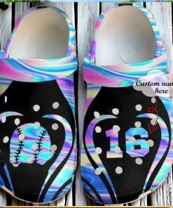 Personalized Number Love Softball Holographic Crocs