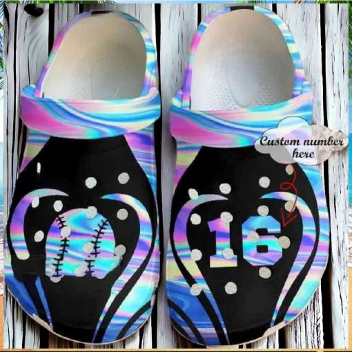 Personalized Number Love Softball Holographic Crocs