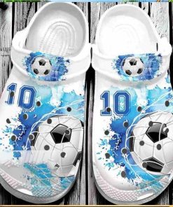 Personalized Number Soccer Goal Blue White Watercolor Crocs