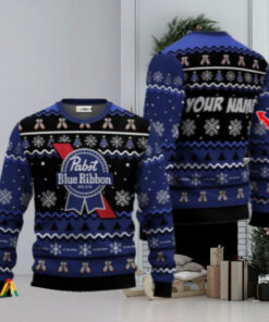 Personalized Pabst Blue Ribbon Holiday Cheer Ugly Sweater