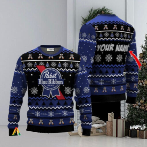 Personalized Pabst Blue Ribbon Holiday Cheer Ugly Sweater