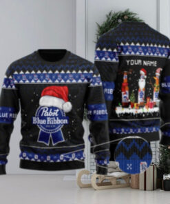 Personalized Pabst Blue Ribbon Santa Reindeer Snowflake Ugly Sweater