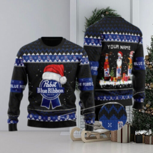 Personalized Pabst Blue Ribbon Santa Reindeer Snowflake Ugly Sweater