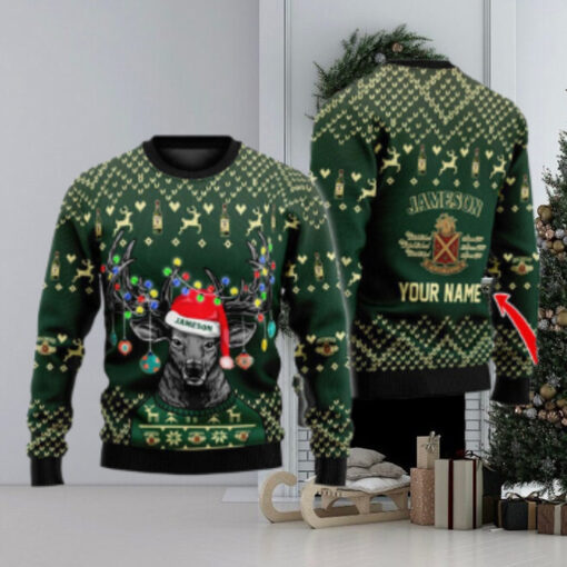 Personalized Reindeer Jameson Whiskey Christmas Ugly Sweater