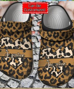 Personalized Valentine Love Heart Leopard Clog Shoes Classic Valentine Crocs Valentines Day Crocs