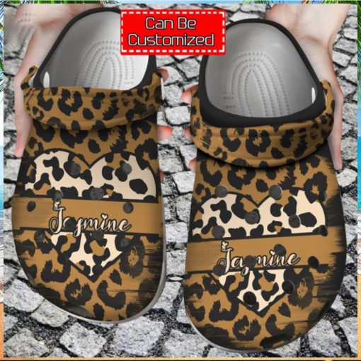 Personalized Valentine Love Heart Leopard Clog Shoes Classic Valentine Crocs Valentines Day Crocs