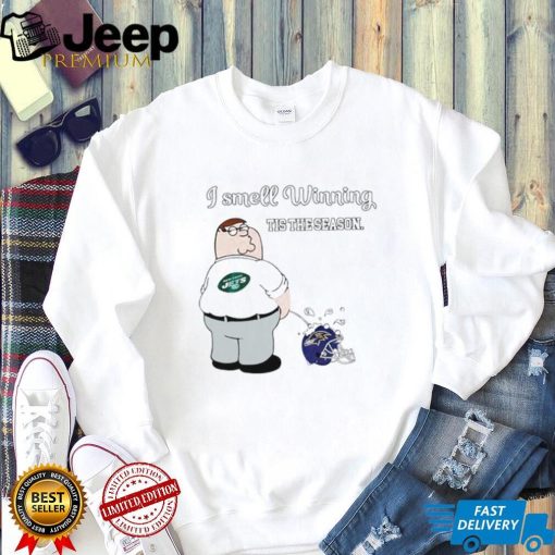 Peter Griffin New York Jets I smell winning tis the season peeing on Baltimore Ravens helmet shirt