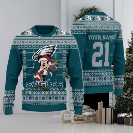 Philadelphia Eagles Mickey Mouse Santa Ugly Christmas Sweater