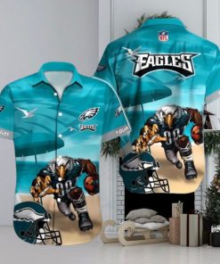 Philadelphia Eagles NFL Mascot And Helmet Symbol Summer Beach Short Sleeve Hawaiian Shirt