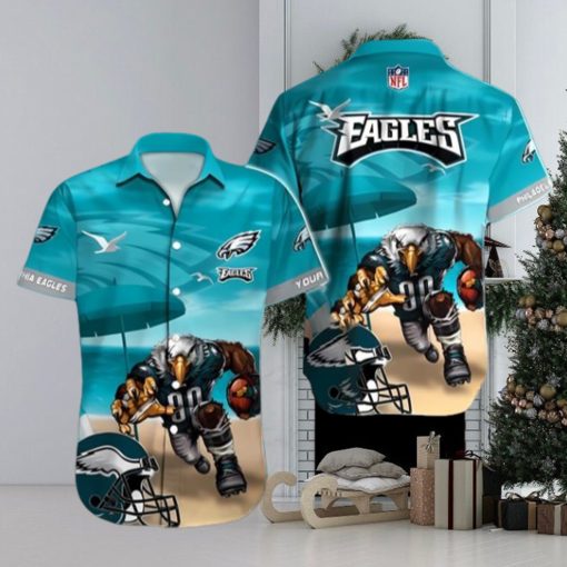 Philadelphia Eagles NFL Mascot And Helmet Symbol Summer Beach Short Sleeve Hawaiian Shirt