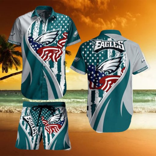 Philadelphia Eagles NFL Vintage US Flag Graphic Trends Hawaiian Shirt And Short For Men Women Gift Summer Beach Team Holiday