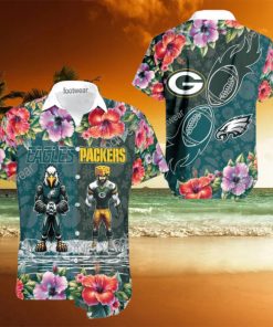 Philadelphia Eagles VS NFL Green Bay Packers Mascot Colorful Aloha Hawaiian Shirt Gift For Fans