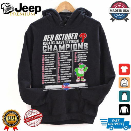 Philadelphia Phillies Red October 2024 NL East Division Champions Rosters Shirt