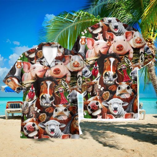 Pigs Play In The Farm Gift For Farmer AOP Hawaiian Shirt Beach Lover Summer Gift Shirt