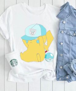 Pikachu wear the hat Las Vegas Raiders football logo shirt