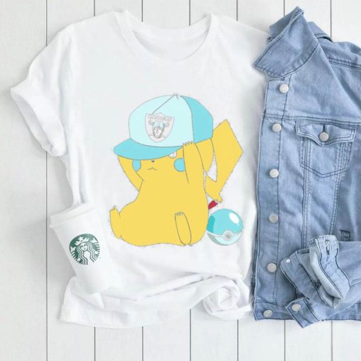Pikachu wear the hat Las Vegas Raiders football logo shirt
