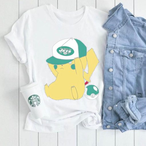 Pikachu wear the hat New York Jets football logo shirt