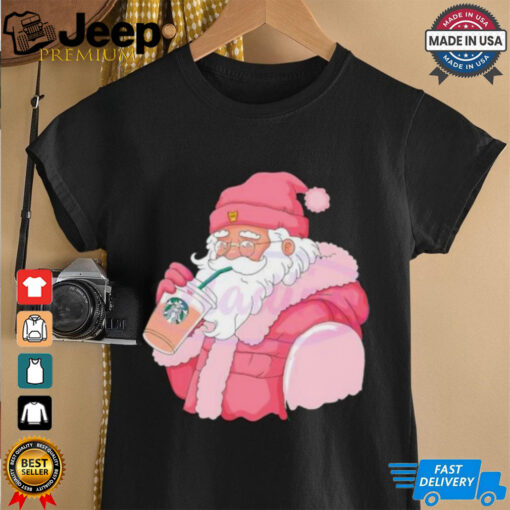 Pink Santa Claus drinking Starbucks shirt