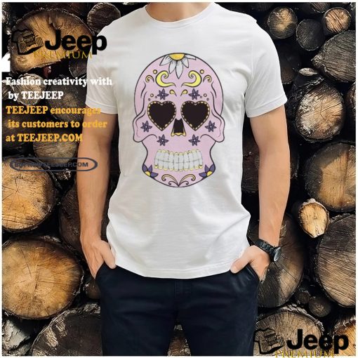 Pink Sugar Skull With Flowers T Shirt